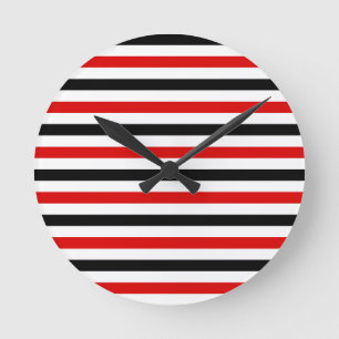 Reloj Redondo Mediano Diseño de rayas rojas, negras y blancas