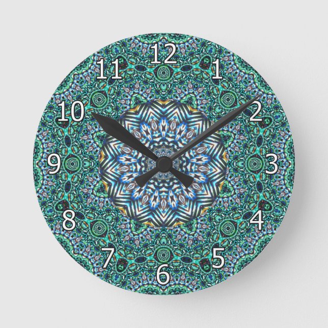 Reloj Redondo Mediano Diseño de Reflexiones Mosaicas Kaleidoscópicas Tur (Anverso)