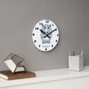 Reloj Redondo Mediano Diseño de Rinoceronte Personalizado