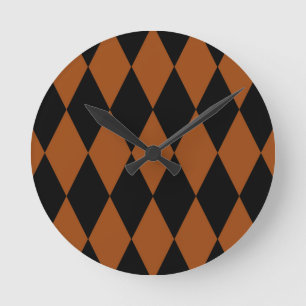 Reloj Redondo Mediano Diseño de rombos de diamantes de cuadros marrones
