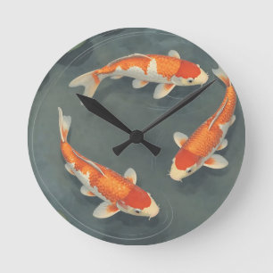 Reloj Redondo Mediano Diseño de Serenidad de Estanque de Peces Koi Elega