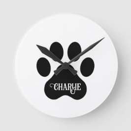 Reloj Redondo Mediano Diseño de silueta de nombre de pata de perro