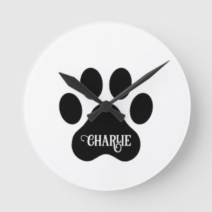 Reloj Redondo Mediano Diseño de silueta de nombre de pata de perro