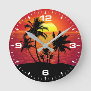 Reloj Redondo Mediano Diseño de silueta de palmeras al atardecer-65143