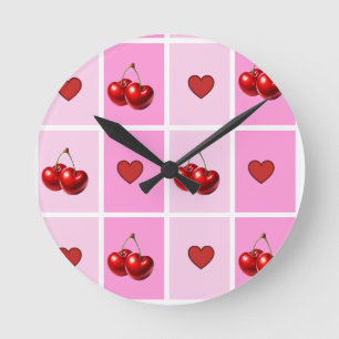 Reloj Redondo Mediano Diseño de tablero de ajedrez con corazón de cereza