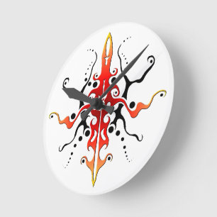 Reloj Redondo Mediano Diseño de tatuaje tribal de máscara abstracta - ro