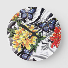 Reloj Redondo Mediano Diseño de tatuajes para peones amarillos y maripos