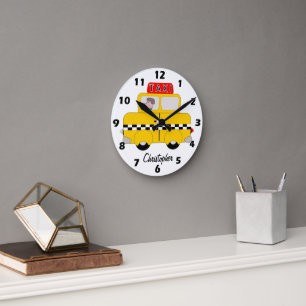 Reloj Redondo Mediano Diseño de Taxi Amarillo Personalizado