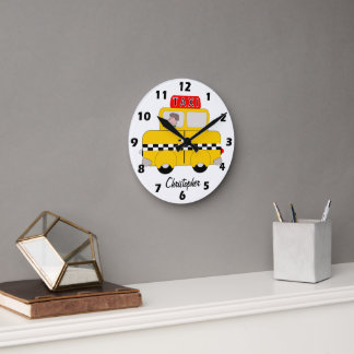 Reloj Redondo Mediano Diseño de Taxi Amarillo Personalizado