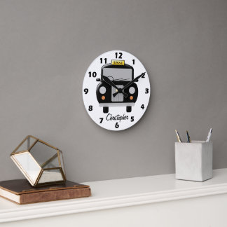 Reloj Redondo Mediano Diseño de Taxi Negro Personalizado