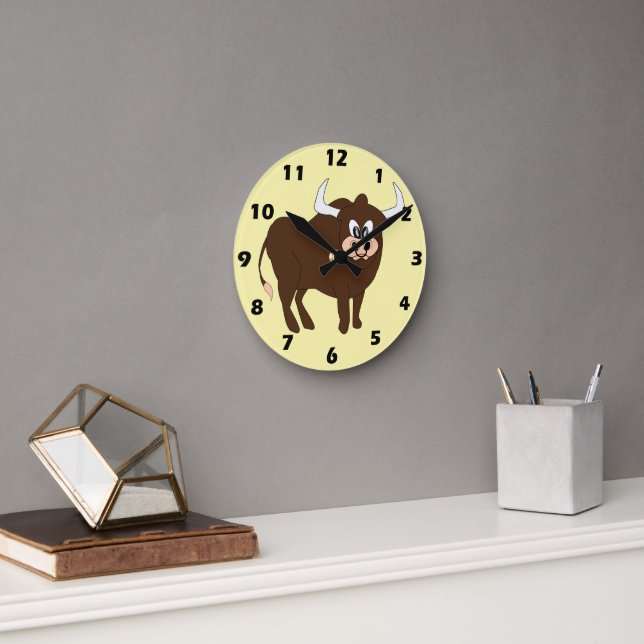 Reloj Redondo Mediano Diseño de toro marrón (Oficina)