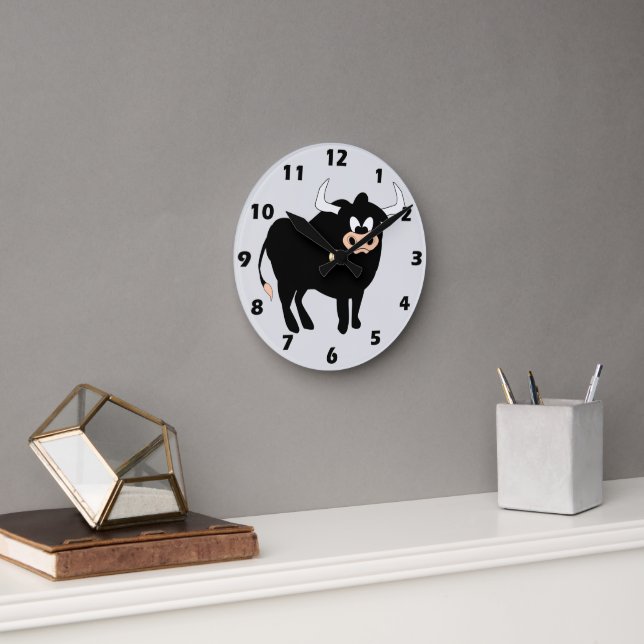 Reloj Redondo Mediano Diseño de toro negro (Oficina)