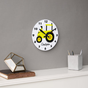 Reloj Redondo Mediano Diseño de Tractor Amarillo Personalizado