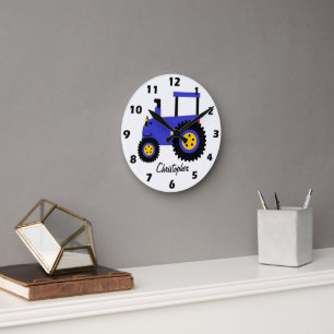 Reloj Redondo Mediano Diseño de Tractor Azul Personalizado