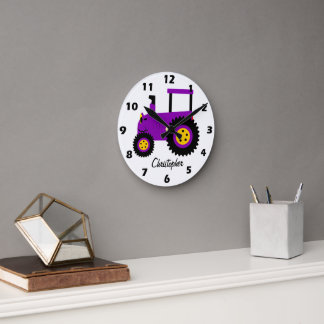 Reloj Redondo Mediano Diseño de Tractor Morado Personalizado