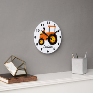 Reloj Redondo Mediano Diseño de Tractor Naranja Personalizado