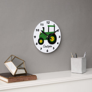 Reloj Redondo Mediano Diseño de Tractor Verde Personalizado