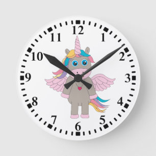 Reloj Redondo Mediano Diseño de unicornio arco iris