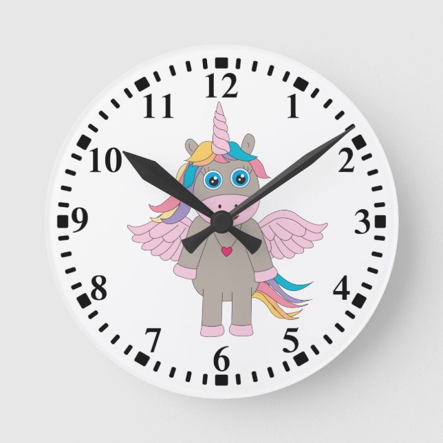 Reloj Redondo Mediano Diseño de unicornio arco iris (Anverso)