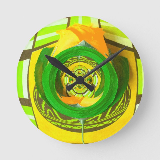 Reloj Redondo Mediano Diseño del arte gráfico del rosa amarillo (Anverso)