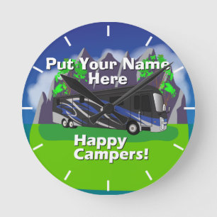 Reloj Redondo Mediano Diseño del Camper Feliz Azul Entegra Aspire RV
