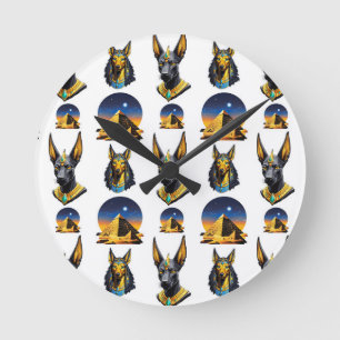 Reloj Redondo Mediano Diseño del patrón Anubis de la Pirámide de Egipto