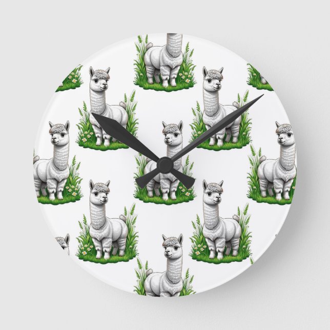 Reloj Redondo Mediano Diseño del patrón de camello llama Alpaca (Anverso)