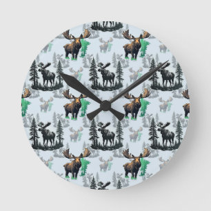 Reloj Redondo Mediano Diseño del patrón de ciervos Elk Moose Antlers