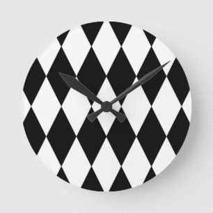 Reloj Redondo Mediano Diseño del patrón de diamantes de Harlequin blanco