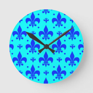 Reloj Redondo Mediano Diseño del patrón de flor azul de lis