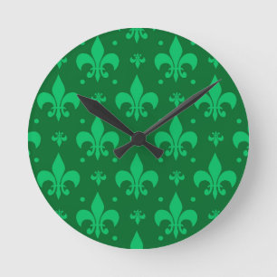 Reloj Redondo Mediano Diseño del patrón de flor verde de lis