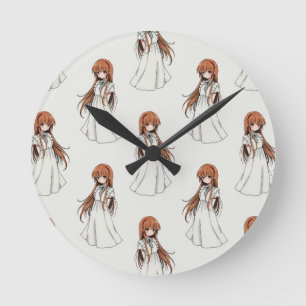 Reloj Redondo Mediano Diseño del patrón de manga de Anime Weeb Chica