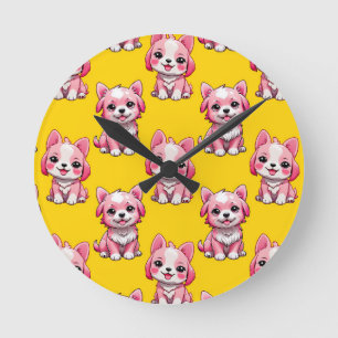 Reloj Redondo Mediano Diseño del patrón de perro de cachorro rosa - amar