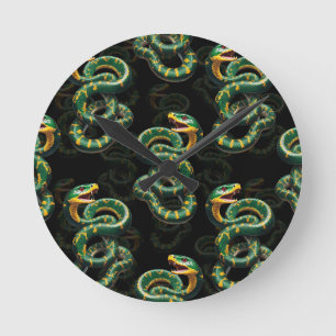 Reloj Redondo Mediano Diseño del patrón de serpientes de fondo negro