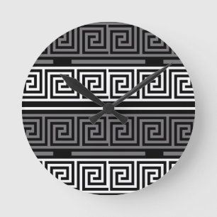 Reloj Redondo Mediano Diseño del patrón Fret de la llave griega blanca g