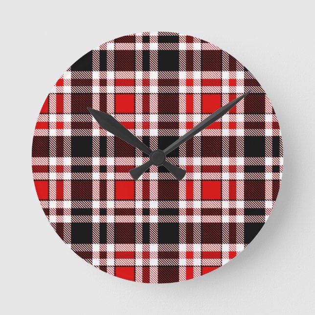 Reloj Redondo Mediano Diseño del patrón Tartán de Flannel Blanco Rojo (Anverso)