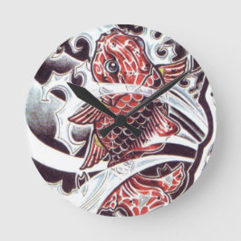 Reloj Redondo Mediano Diseño del tatuaje de Koi Rojo
