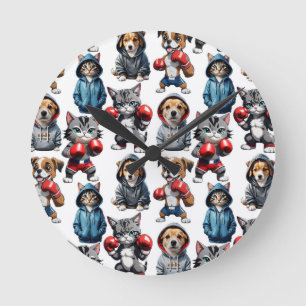 Reloj Redondo Mediano Diseño divertido de patrones de perros gatos en bo