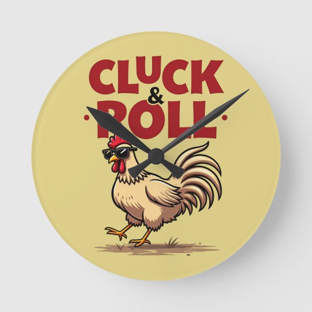 Reloj Redondo Mediano Diseño divertido de Personalizados de Guay "Cluck  (Anverso)