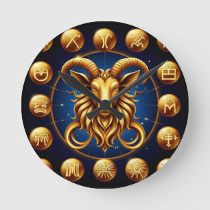 Reloj Redondo Mediano Diseño dorado del zodiaco Capricornio