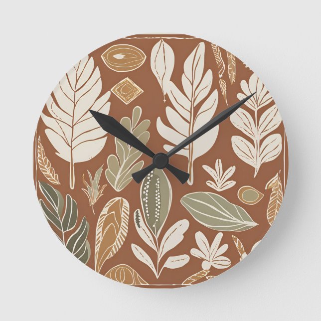 Reloj Redondo Mediano Diseño ecléctico rústico de Flor silvestre Boho Te (Anverso)