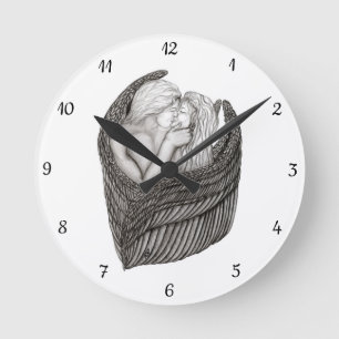 Reloj Redondo Mediano Diseño en blanco y negro de ángeles