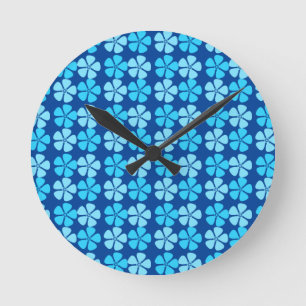 Reloj Redondo Mediano Diseño Floral Azul