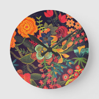 Reloj Redondo Mediano Diseño floral de pintura acrílica boho
