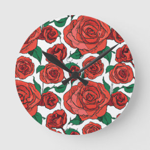 Reloj Redondo Mediano Diseño floral de rosa roja #1 Cojín decorativo
