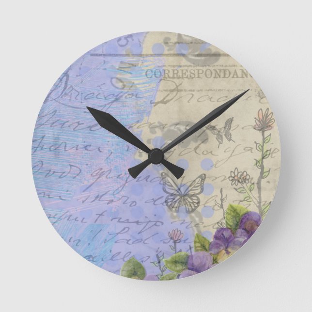 Reloj Redondo Mediano Diseño floral de Shabby Chic Bright Paris (Anverso)