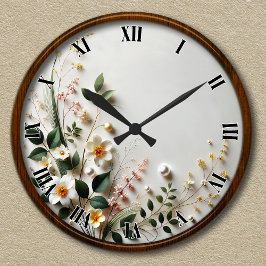 Reloj Redondo Mediano Diseño Floral Elegante Personalizable
