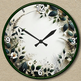 Reloj Redondo Mediano Diseño floral personalizable con follaje
