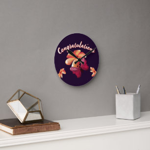 Reloj Redondo Mediano Diseño floral personalizado y Patrón de Mariposa 