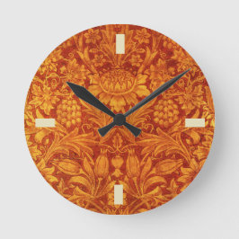 Reloj Redondo Mediano Diseño floral rojo y amarillo dorado de Wm Morris